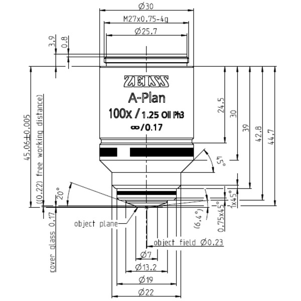 Objectif ZEISS Objektiv A-Plan 100x/1,25 Oil Ph3 wd=0,22mm