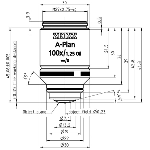 Objectif ZEISS Objektiv A-Plan 100x/1,25 Oil D=0 wd=0,31mm