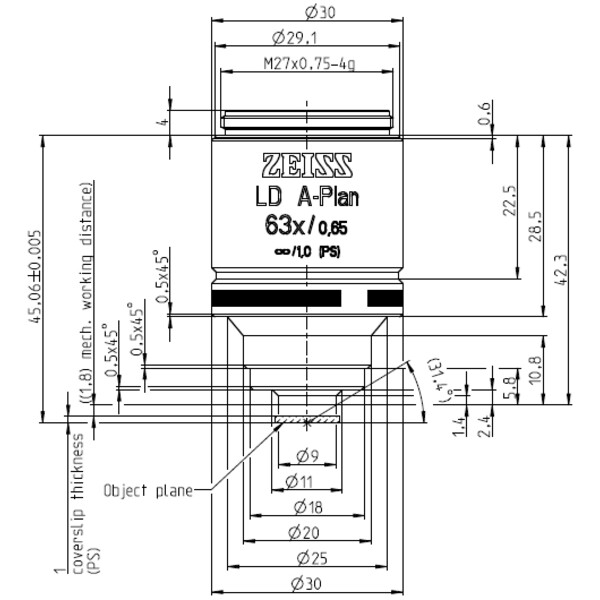 ZEISS Objektiv LD A-Plan 63x/0,65 wd=1,8mm