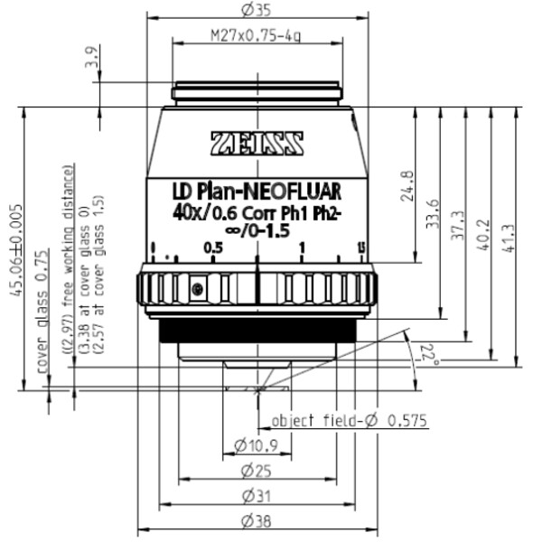 Objectif ZEISS Objektiv LD Plan-Neofluar 40x/0,6 Korr Ph1 Ph2- wd=3,3mm