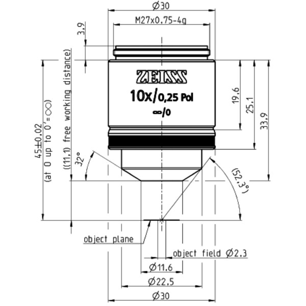 Objectif ZEISS Objektiv EC Epiplan 10x/0,25 Pol wd=11,0mm