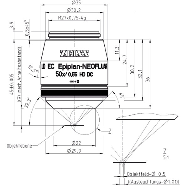Objectif ZEISS Objektiv LD EC Epiplan-Neofluar 50x/0,55 HD DIC wd=9,0mm
