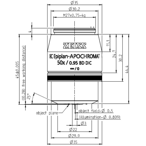 Objectif ZEISS Objektiv EC EpiPlan-Apochromat, 50x/0,95 HD DIC wd=0,28mm