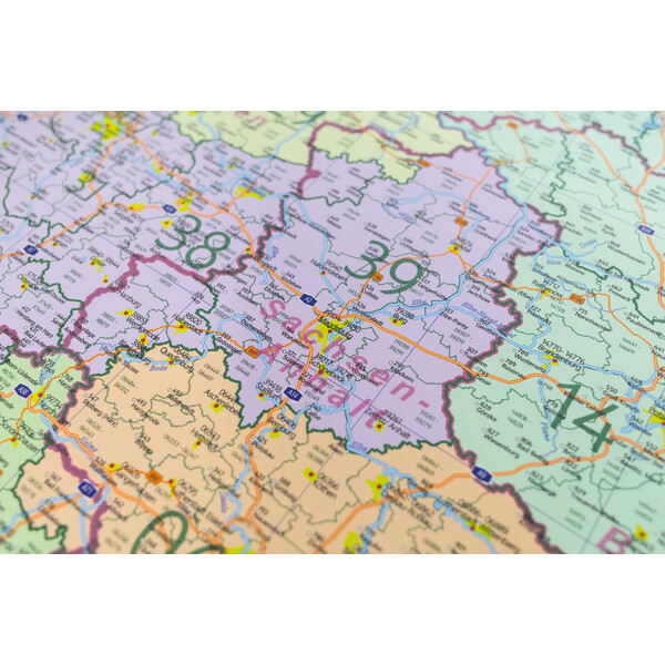 GeoMetro Landkarte Deutschland politisch mit Postleitzahlen PLZ (84 x 114 cm)