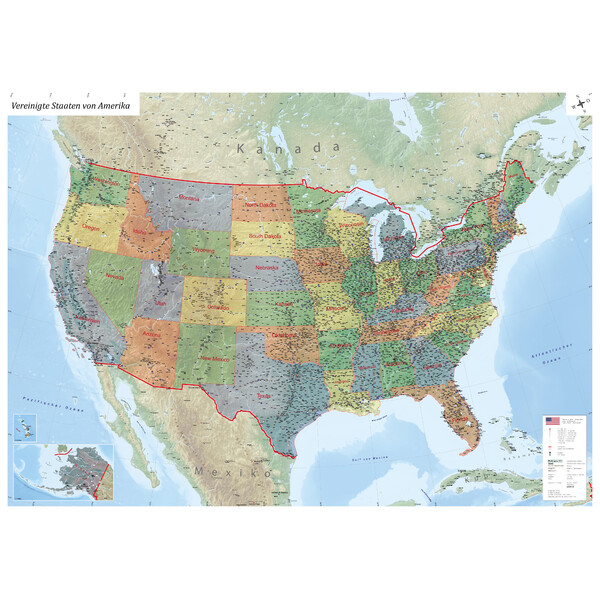 Carte géographique GeoMetro États-Unis, politique (140 x 100 cm)