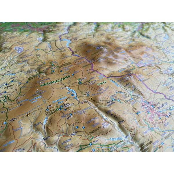 Georelief Regional-Karte Harz 3D Reliefkarte (77 x 57 cm)