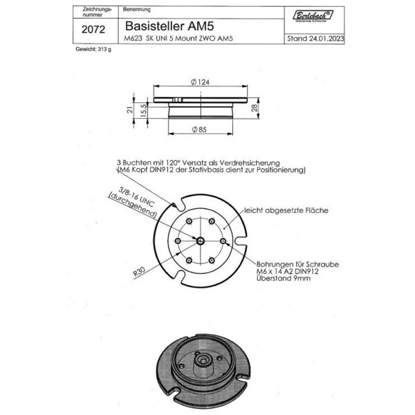 Berlebach Adapterplatte passend für ZWO AM5