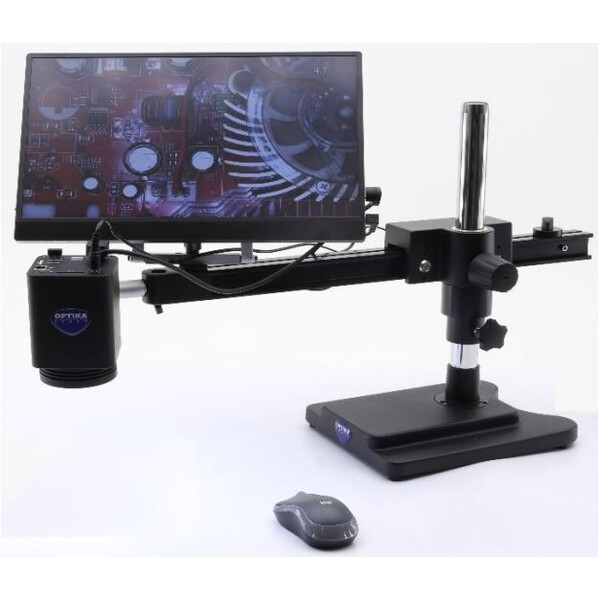 Microscope Optika IS-4K2, zoom opt. 1x-18x, Autofocus, 8 MP, 4K Ultra HD, overhanging stand, 15.6" screen