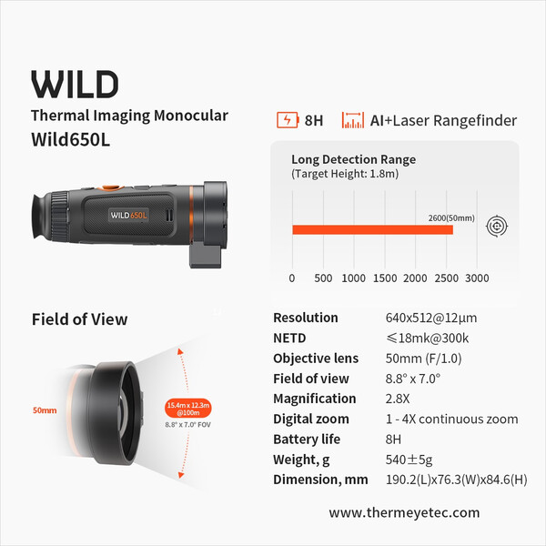 Caméra à imagerie thermique ThermTec Wild 650L Laser Rangefinder