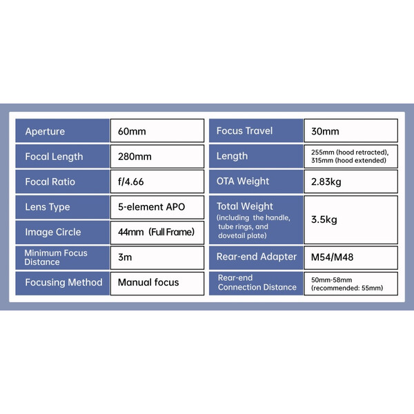 ToupTek Apochromatischer Refraktor HOPE D60 60/280 f/4.66