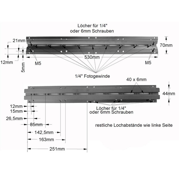 TS Optics Rail à prisme de type Vixen 530 mm
