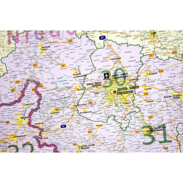 GeoMetro Regional-Karte Niedersachsen Postleitzahlen PLZ (100 x 110 cm)