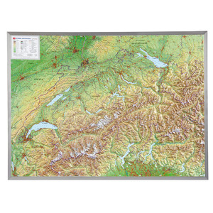 Georelief Landkarte Schweiz (77x57) 3D Reliefkarte mit Alu-Rahmen