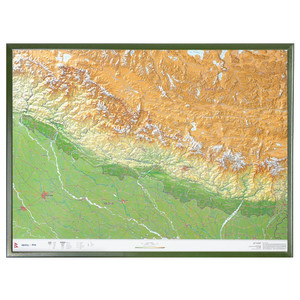 Georelief Regional-Karte Nepal groß 3D mit Holzrahmen