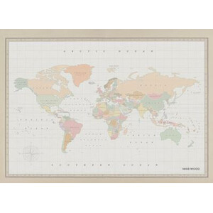 Mappemonde Miss Wood Woody Map Watercolor Colonial L