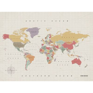 Mappemonde Miss Wood Woody Map Watercolor Tropical XL