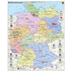 Stiefel Landkarte Deutschland politisch mit Wappen und Metallleisten