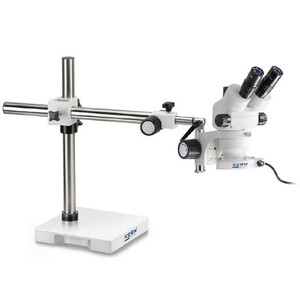 Microscope stéréo zoom Kern OZM 912, bino, 7x-45x, HSWF 10x23 mm, Stativ, Einarm (430 mm x 385 mm) m. Tischplatte, Ringlicht LED 4.5 W