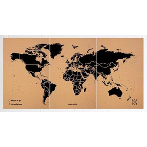 Miss Wood Weltkarte Woody Map Natural Cork XXXL black