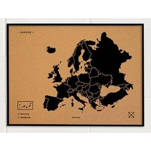 Miss Wood Kontinent-Karte Woody Map Europa schwarz 90x60cm gerahmt