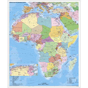 Carte des continents Stiefel Afrika politisch mit PLZ auf Platte zum Pinnen und magnethaftend
