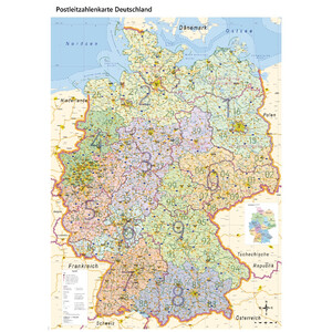 GeoMetro Landkarte Deutschland politisch mit Postleitzahlen PLZ XL (100 x 140 cm)