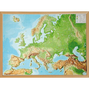 Georelief Kontinent-Karte Europa (78x58) 3D Reliefkarte mit Holzrahmen
