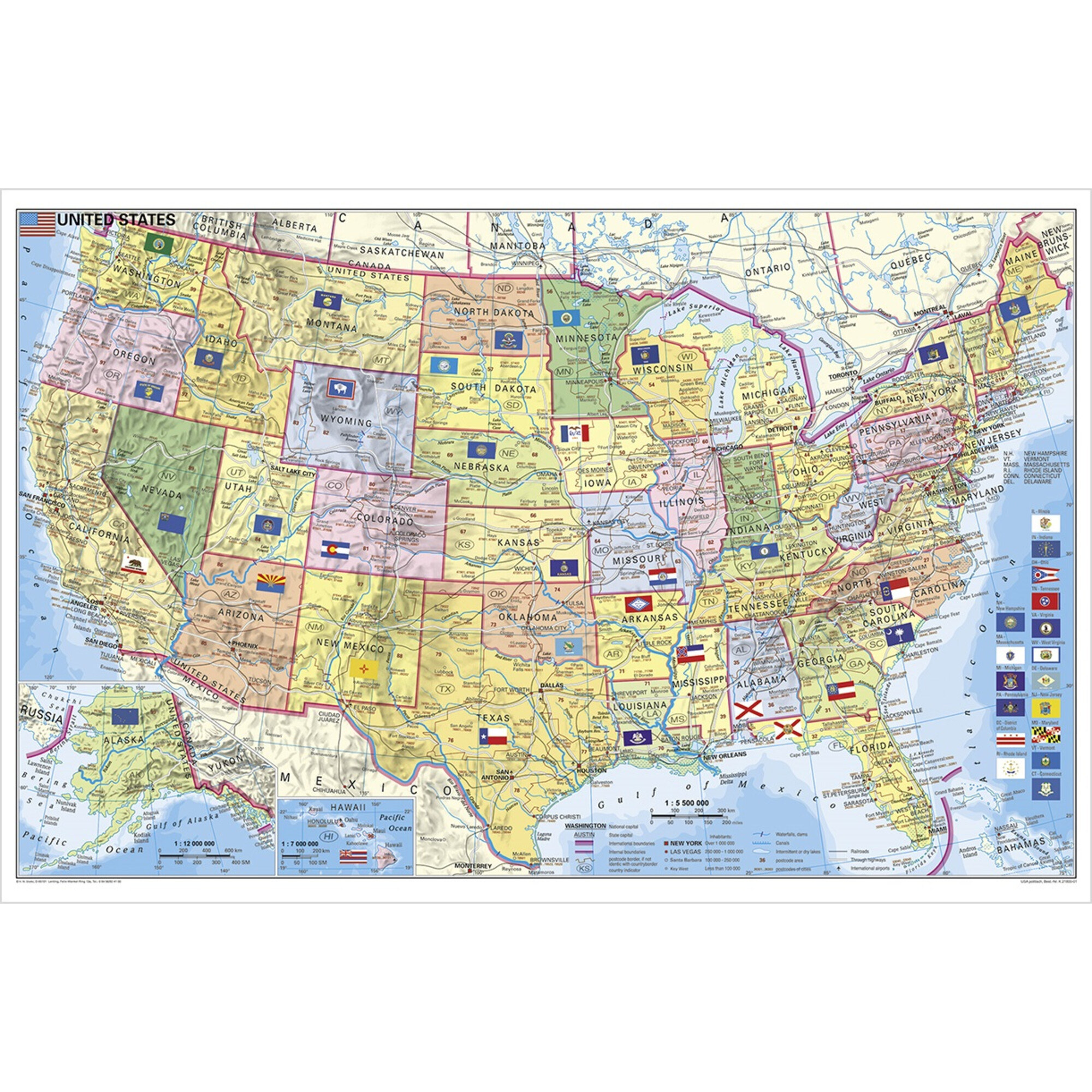 Carte géographique Stiefel Les États-Unis d'un point de vue politique ...
