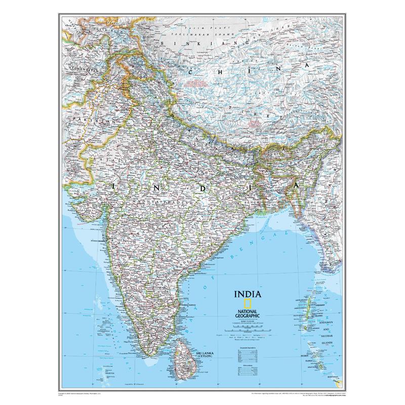Carte géographique National Geographic Inde (76 x 58 cm)