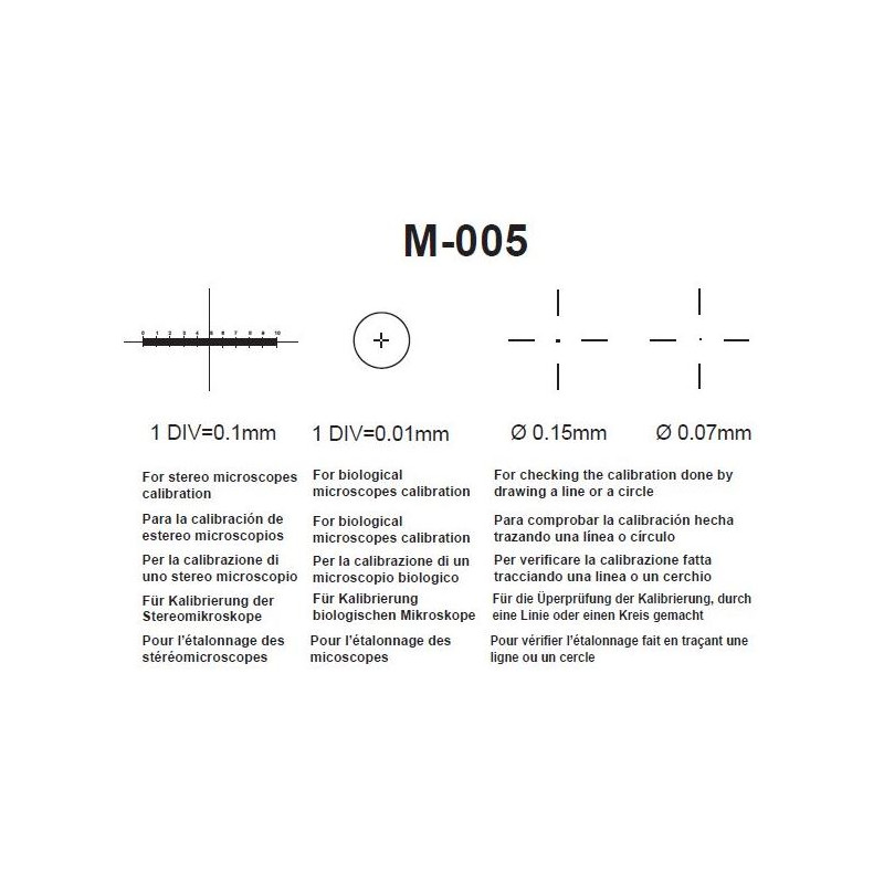 Optika M-005, Lame micrométrique 26x76 mm, avec rang 1 mm, divisé en 0,01 mm