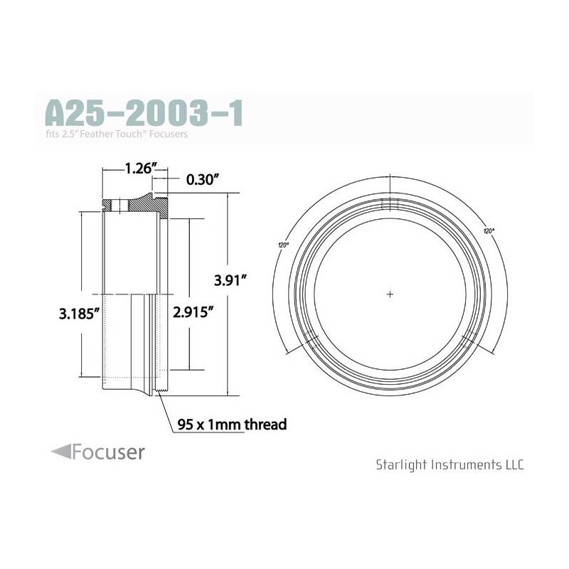 Adapter Starlight Instruments Adaptateur 63,5 mm - Filetage mâle 95x1mm - 22,86 mm L (Ceci est notre collet à couplage teflon pour la série FTF25)