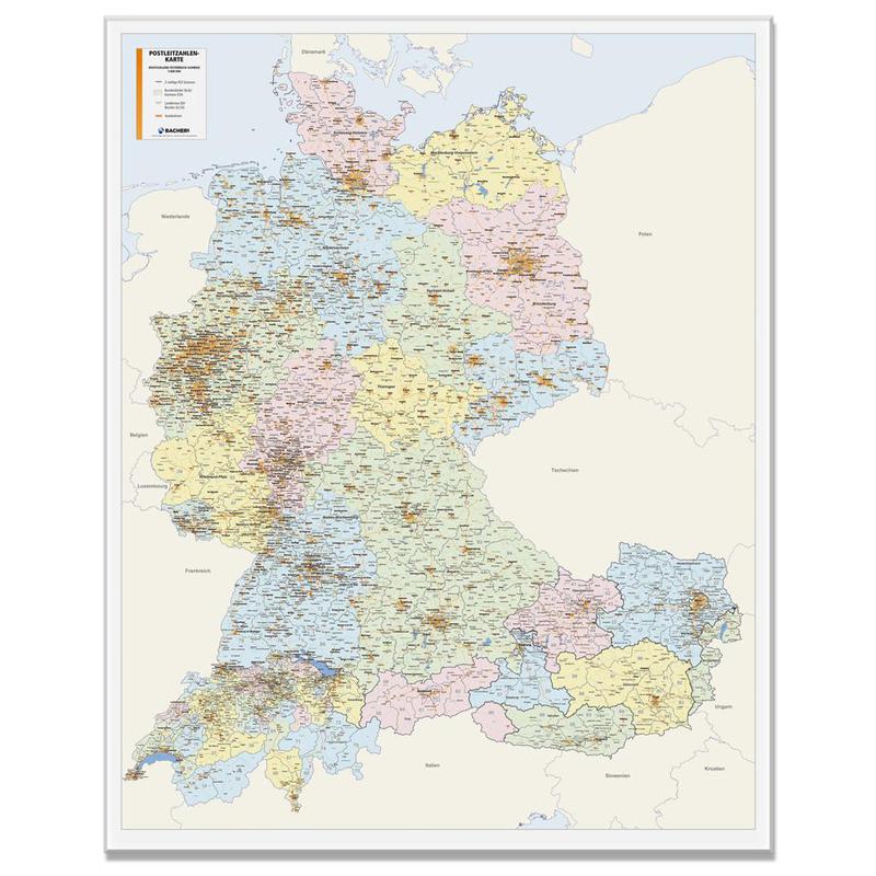 Bacher Verlag Carte des codes postaux: D/A/CH 1:800.000