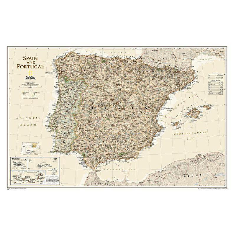 Carte géographique National Geographic Espagne et Portugal