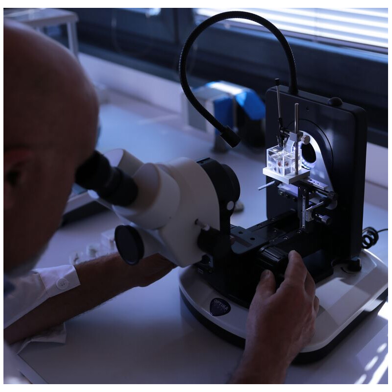 Optika Zoom-Stereomikroskop OPTIGEM-2, trino, gemmologisches, kippbares Stativ