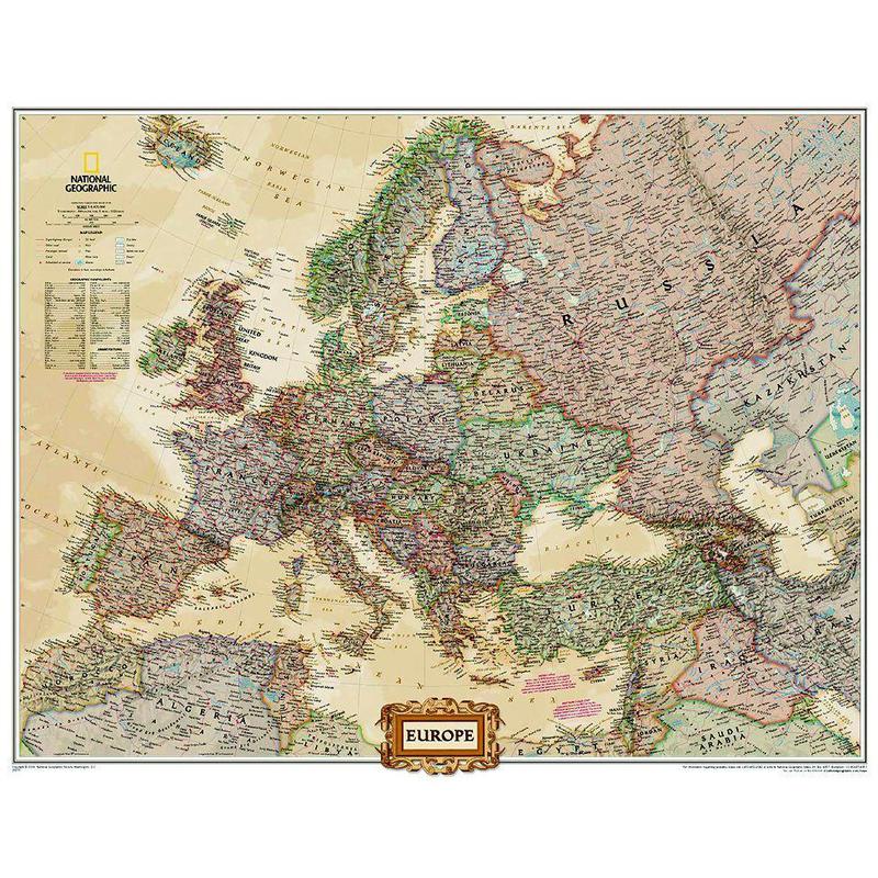 Carte des continents National Geographic Executive Europe politiquement