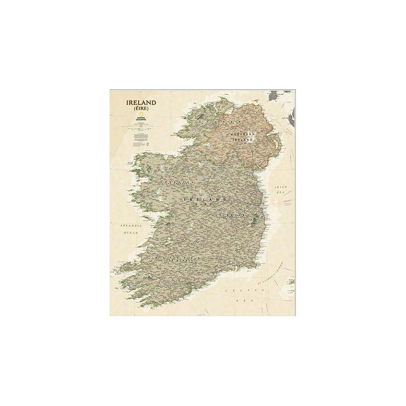 National Geographic - Carte antique de l'Irlande, laminée