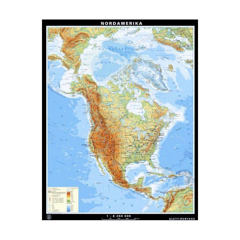 Carte des continents Klett-Perthes Verlag Amérique du Nord, physiques et politiques (P) 2-côtés
