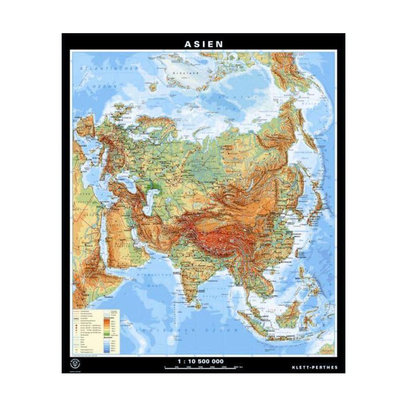 Carte des continents Klett-Perthes Verlag Asie physiques et politiques (ABW) 2-côtés