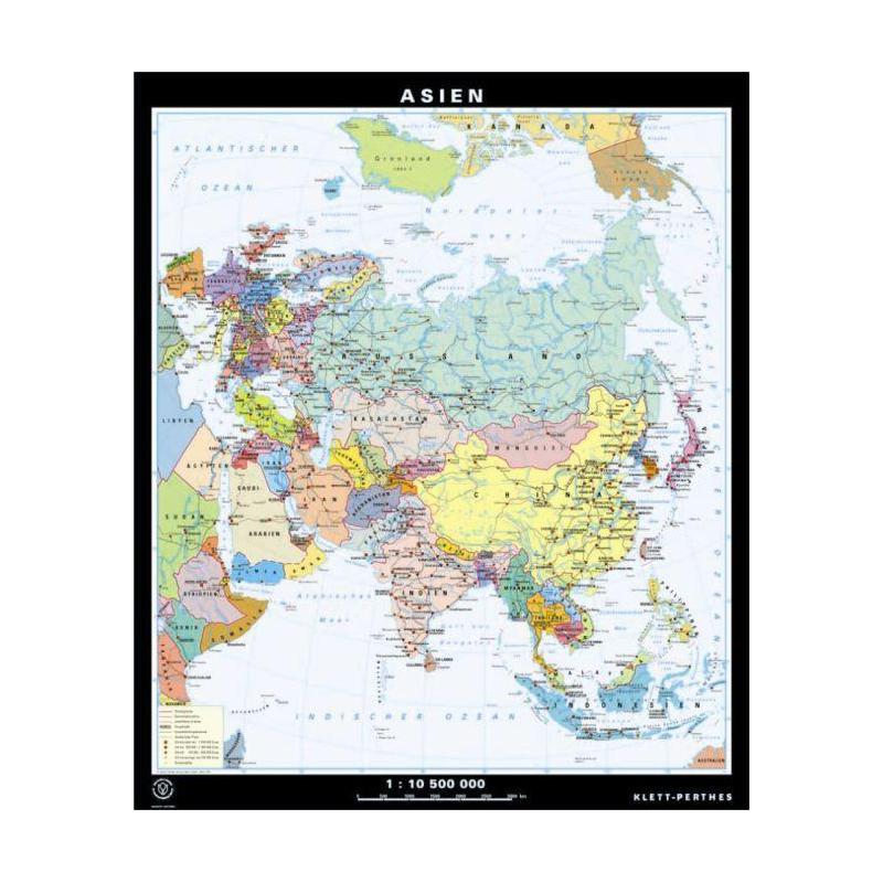 Carte des continents Klett-Perthes Verlag Asie physiques et politiques (ABW) 2-côtés