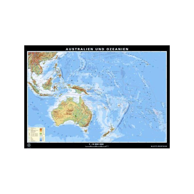 Carte des continents Klett-Perthes Verlag Australien und Ozeanien physiques et politiques (ABW) 2-côtés