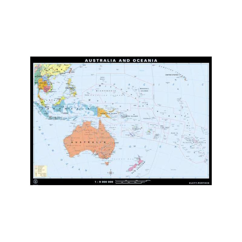 Carte des continents Klett-Perthes Verlag Australien und Ozeanien physiques et politiques (ABW) 2-côtés