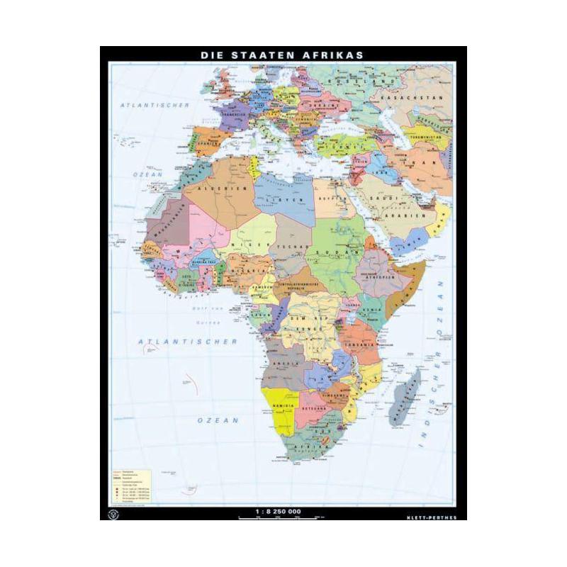 Carte des continents Klett-Perthes Verlag Afrika physiques et politiques (P) 2-côtés