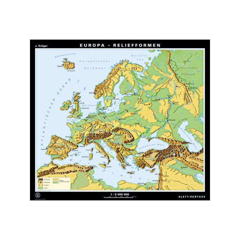 Carte des continents Klett-Perthes Verlag L'Europe formes de paysage/de décharge (P) 2-seitig