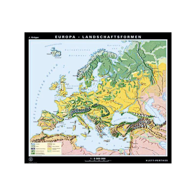 Carte des continents Klett-Perthes Verlag L'Europe formes de paysage/de décharge (P) 2-seitig