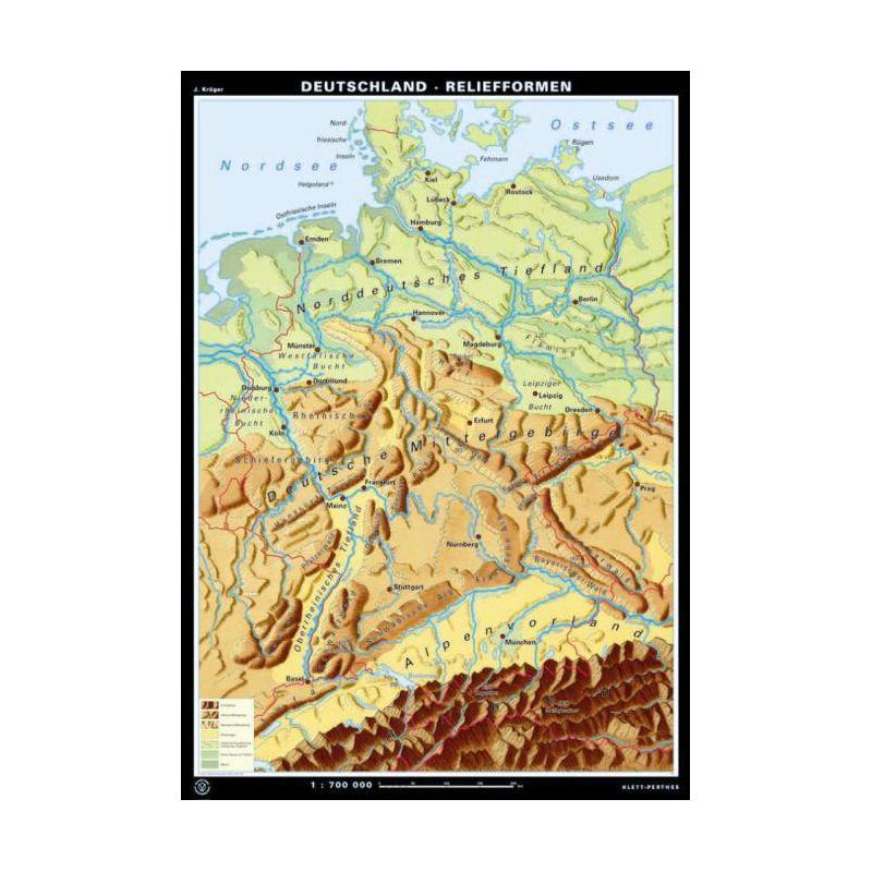 Carte géographique Klett-Perthes Verlag Formes de décharge/formes de paysage d'Allemagne (ABW) 2-seitig