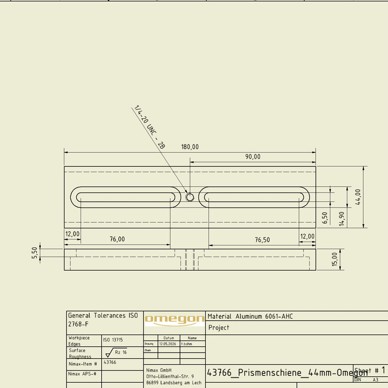 Omegon 180mm Rail à prisme avec vis