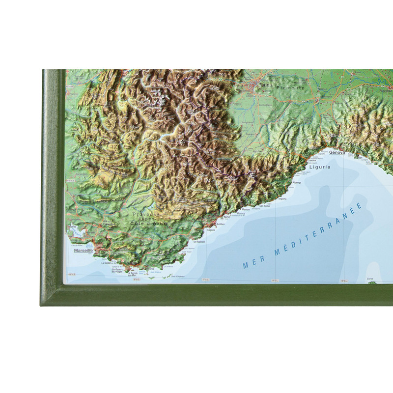 Georelief Regional-Karte Alpen (77 x 57 cm) 3D Reliefkarte mit Holzrahmen