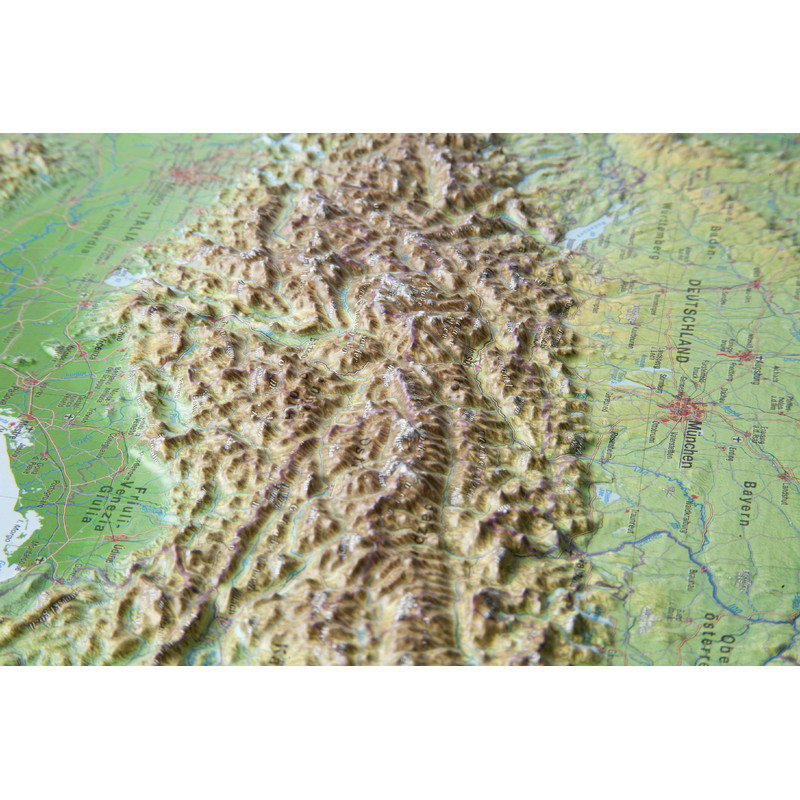 Georelief L'Arc Alpin grand format, carte géographique en relief 3D avec cadre en aluminium