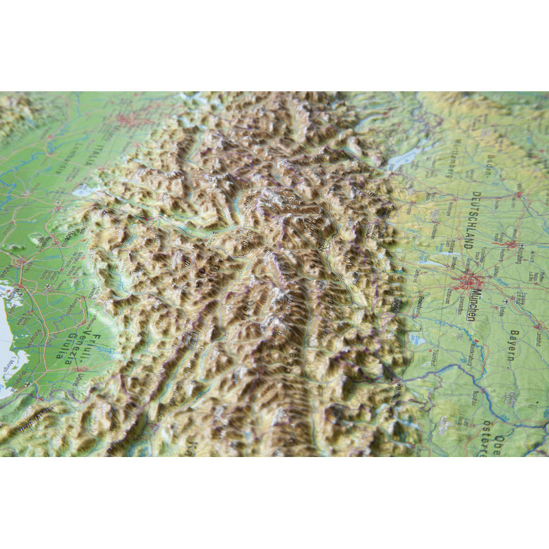 Georelief Regional-Karte Alpen (77 x 57 cm) 3D Reliefkarte mit Alu-Rahmen