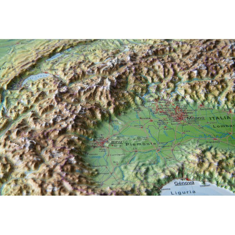 Georelief L'Arc Alpin petit format, carte géographique en relief 3D